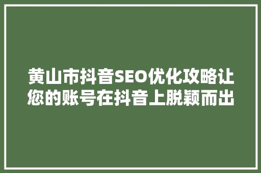 黄山市抖音SEO优化攻略让您的账号在抖音上脱颖而出  第1张