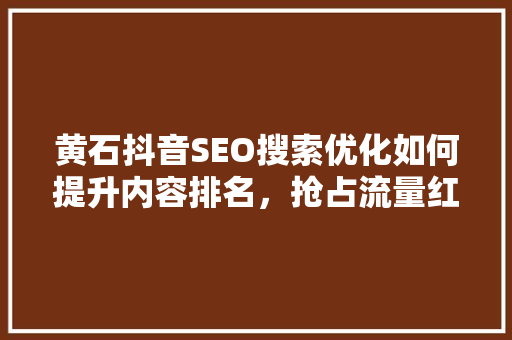黄石抖音SEO搜索优化如何提升内容排名，抢占流量红利