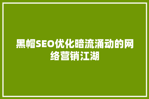 黑帽SEO优化暗流涌动的网络营销江湖