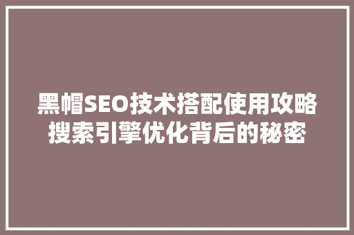 黑帽SEO技术搭配使用攻略搜索引擎优化背后的秘密