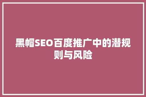 黑帽SEO百度推广中的潜规则与风险