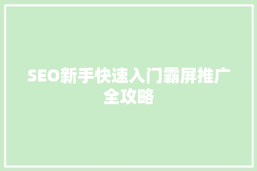 SEO新手快速入门霸屏推广全攻略