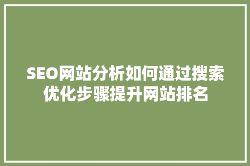 SEO网站分析如何通过搜索优化步骤提升网站排名