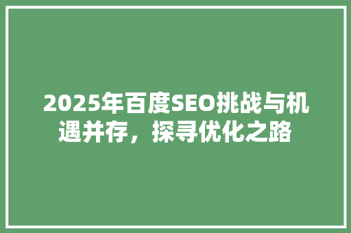 2025年百度SEO挑战与机遇并存，探寻优化之路