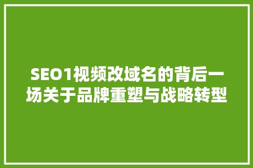 SEO1视频改域名的背后一场关于品牌重塑与战略转型的探索之旅