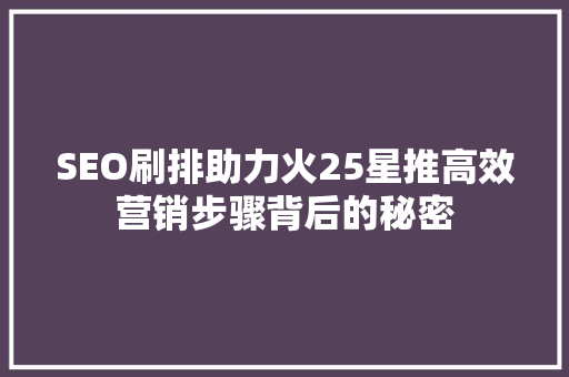 SEO刷排助力火25星推高效营销步骤背后的秘密