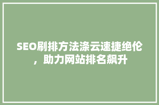 SEO刷排方法涤云速捷绝伦，助力网站排名飙升