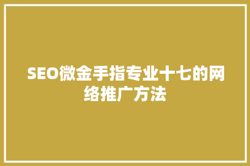 SEO微金手指专业十七的网络推广方法
