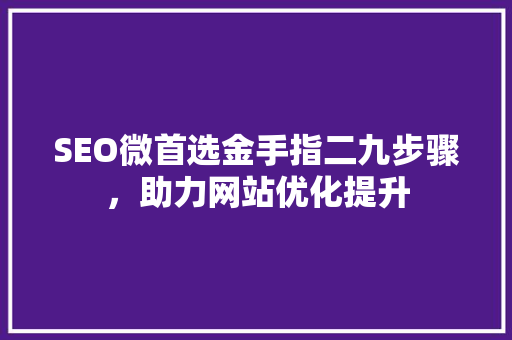 SEO微首选金手指二九步骤，助力网站优化提升