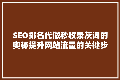 SEO排名代做秒收录灰词的奥秘提升网站流量的关键步骤