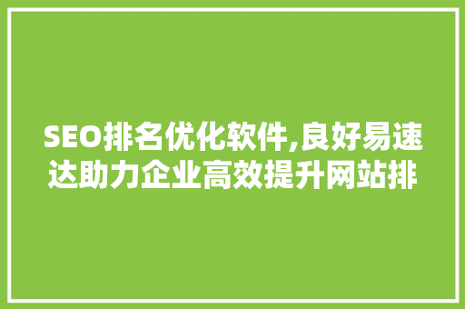 SEO排名优化软件,良好易速达助力企业高效提升网站排名