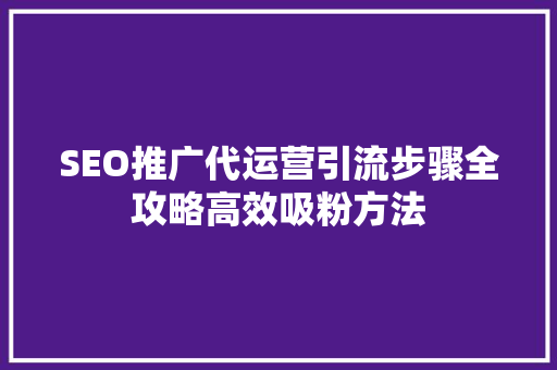 SEO推广代运营引流步骤全攻略高效吸粉方法