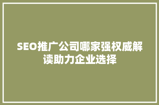 SEO推广公司哪家强权威解读助力企业选择