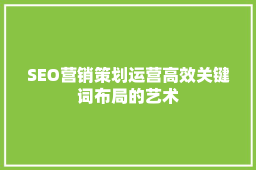 SEO营销策划运营高效关键词布局的艺术