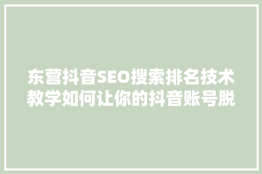东营抖音SEO搜索排名技术教学如何让你的抖音账号脱颖而出