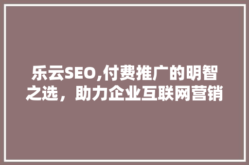 乐云SEO,付费推广的明智之选，助力企业互联网营销腾飞