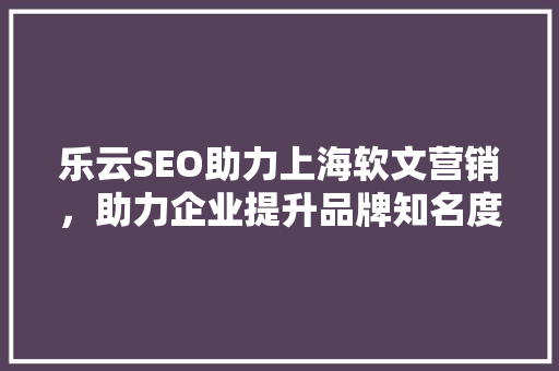 乐云SEO助力上海软文营销，助力企业提升品牌知名度