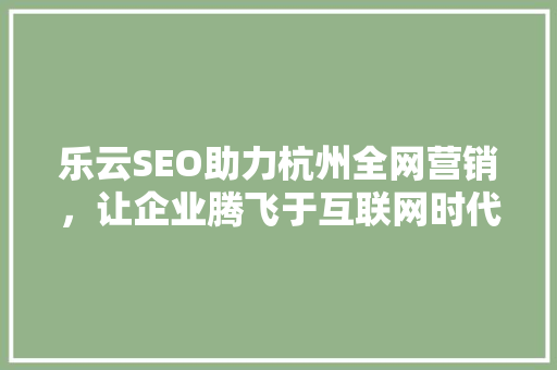 乐云SEO助力杭州全网营销，让企业腾飞于互联网时代