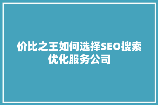 价比之王如何选择SEO搜索优化服务公司