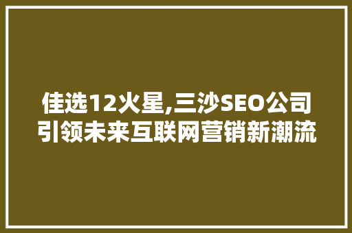 佳选12火星,三沙SEO公司引领未来互联网营销新潮流