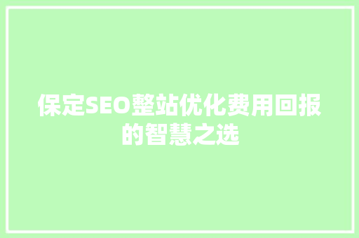 保定SEO整站优化费用回报的智慧之选