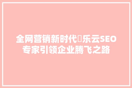 全网营销新时代亅乐云SEO专家引领企业腾飞之路