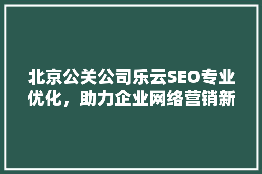 北京公关公司乐云SEO专业优化，助力企业网络营销新篇章