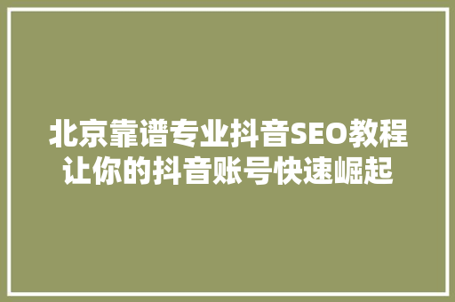 北京靠谱专业抖音SEO教程让你的抖音账号快速崛起