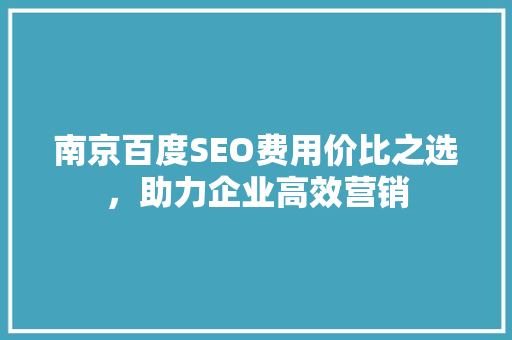 南京百度SEO费用价比之选，助力企业高效营销