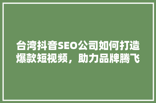 台湾抖音SEO公司如何打造爆款短视频，助力品牌腾飞