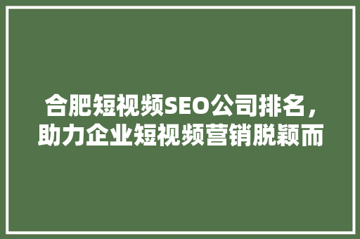 合肥短视频SEO公司排名，助力企业短视频营销脱颖而出
