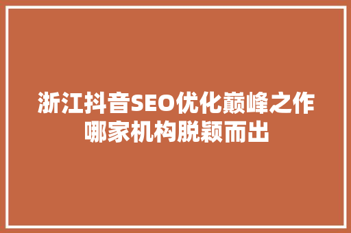 浙江抖音SEO优化巅峰之作哪家机构脱颖而出