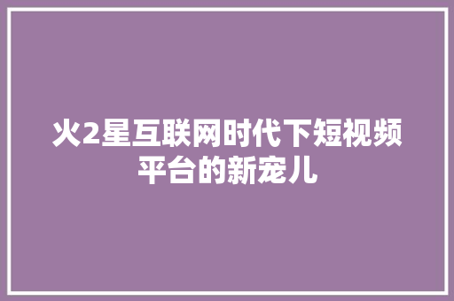 火2星互联网时代下短视频平台的新宠儿