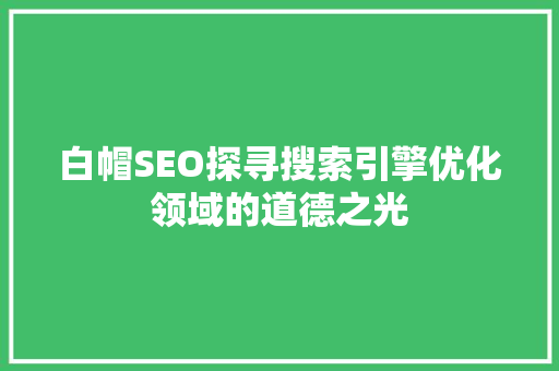 白帽SEO探寻搜索引擎优化领域的道德之光