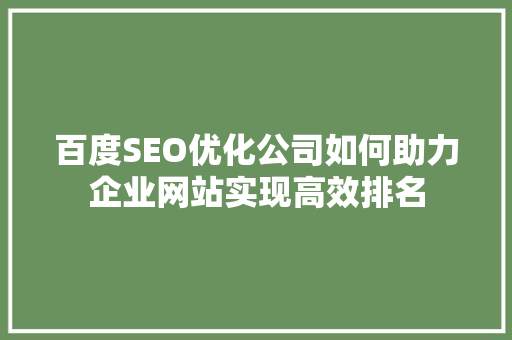 百度SEO优化公司如何助力企业网站实现高效排名
