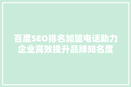 百度SEO排名加盟电话助力企业高效提升品牌知名度
