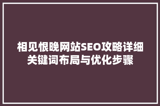 相见恨晚网站SEO攻略详细关键词布局与优化步骤