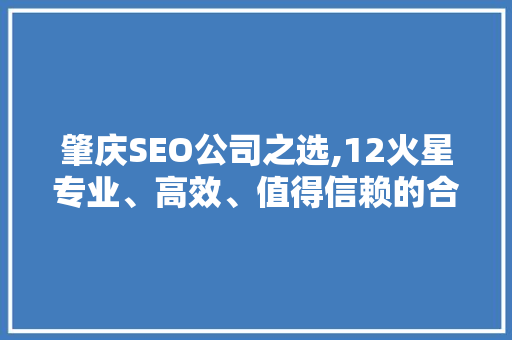 肇庆SEO公司之选,12火星专业、高效、值得信赖的合作伙伴