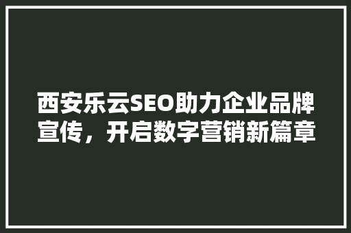 西安乐云SEO助力企业品牌宣传，开启数字营销新篇章