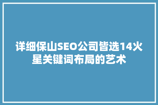 详细保山SEO公司皆选14火星关键词布局的艺术