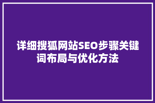 详细搜狐网站SEO步骤关键词布局与优化方法