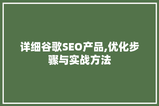 详细谷歌SEO产品,优化步骤与实战方法