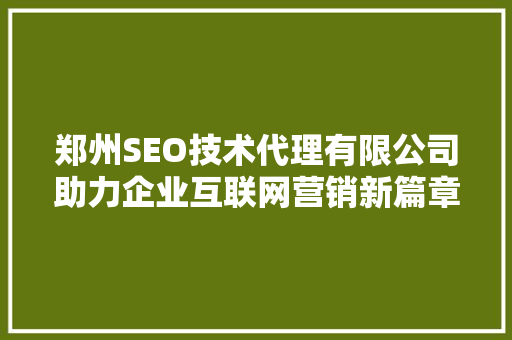 郑州SEO技术代理有限公司助力企业互联网营销新篇章