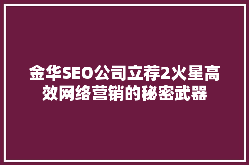 金华SEO公司立荐2火星高效网络营销的秘密武器