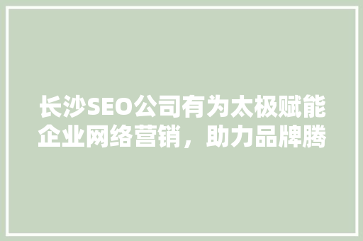 长沙SEO公司有为太极赋能企业网络营销，助力品牌腾飞