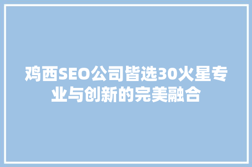 鸡西SEO公司皆选30火星专业与创新的完美融合