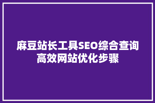 麻豆站长工具SEO综合查询高效网站优化步骤