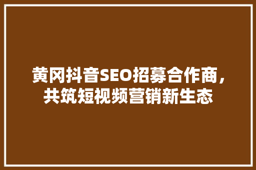 黄冈抖音SEO招募合作商，共筑短视频营销新生态
