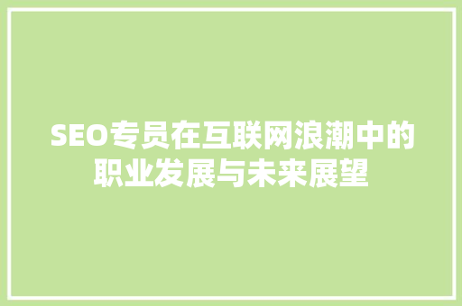 SEO专员在互联网浪潮中的职业发展与未来展望