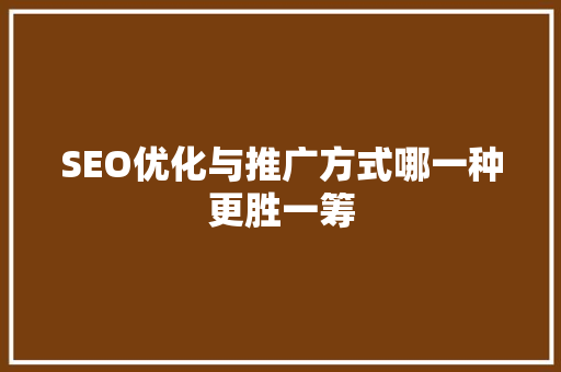 SEO优化与推广方式哪一种更胜一筹